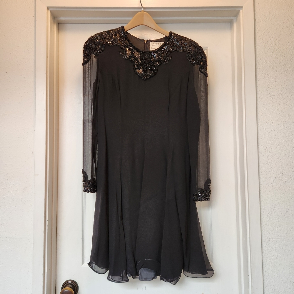 Black Long Sleeve Dress with Sequin Accents